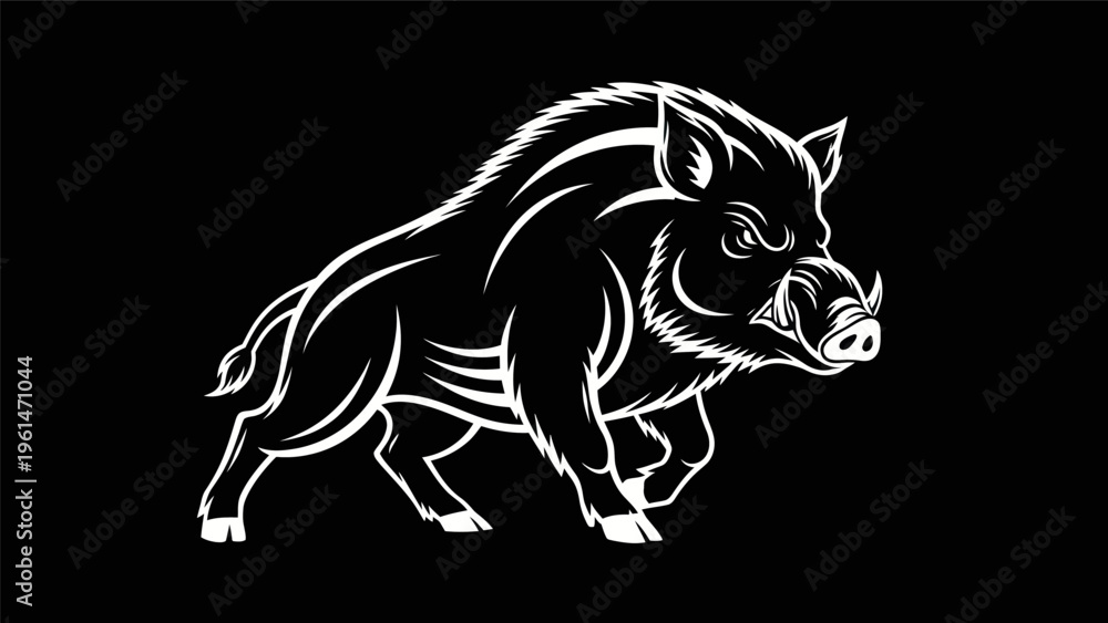 Fototapeta premium Stylized boar illustration on black background