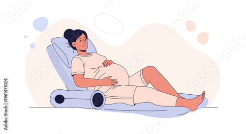 Pregnant Woman Relaxing on Lounger, Contemplating Future