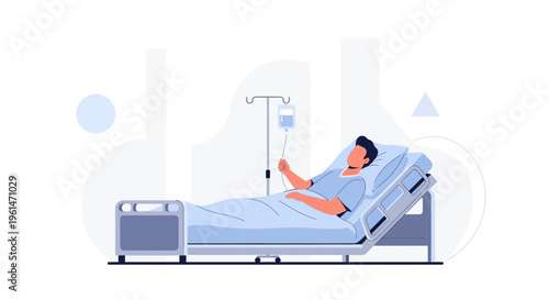 Patient in Hospital Bed with IV Drip, Medical Care and Recovery Concept