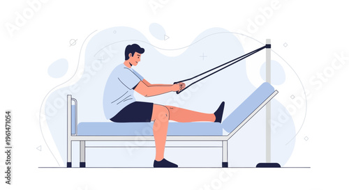 Man doing physical therapy with resistance bands on a medical bed