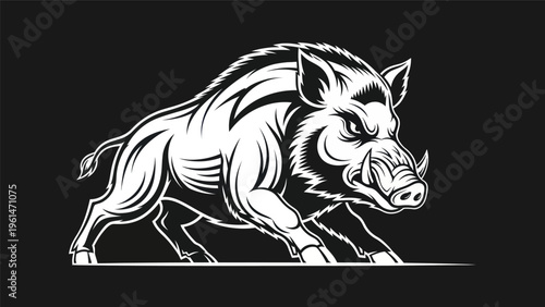 Stylized boar illustration on dark background