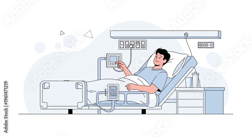 Patient in Hospital Bed Interacting with Medical Monitor