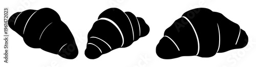 Croissant pastry silhouette set with stylized minimalist line art featuring French pastry, breakfast, laminated design with culinary and baked goods