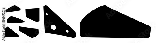 Cheese wedge set with bold silhouette outline and strong lines featuring dairy, snack, cheese with minimalism and graphic illustration