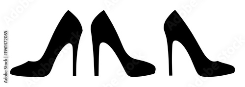 High heel shoe silhouette set with clean angular line art featuring feminine footwear, fashion accessories, shoes with elegance and glamour