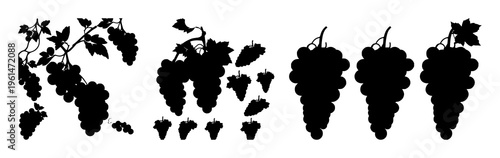 Grapes cluster silhouette set with simple line art design featuring line art, illustrations, graphic resources with vector and design elements