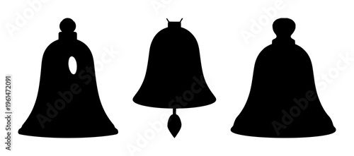 Bell notification silhouette set with minimalist line outline displaying alert icon featuring mobile alerts, sound notifications, app updates with icons and sound waves