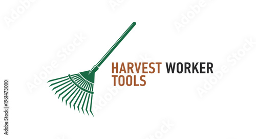 Green garden rake with long handle 1.