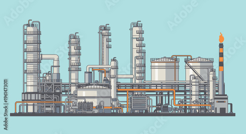 Industrial factory with metal structures.