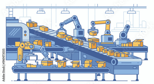 Industrial robotic arms on assembly line.