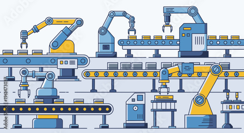 Industrial robotic arms on assembly line 1.