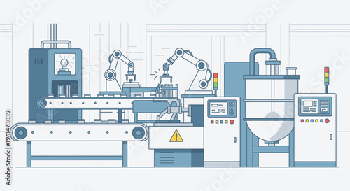 Industrial robotic manufacturing machine system.