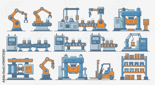 Industrial robots and machinery factory equipment.