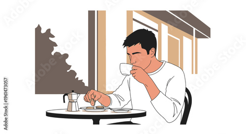Man drinking coffee at a table.