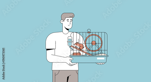 Man holding a bird cage.