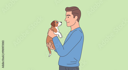 Man holding a brown and white dog.