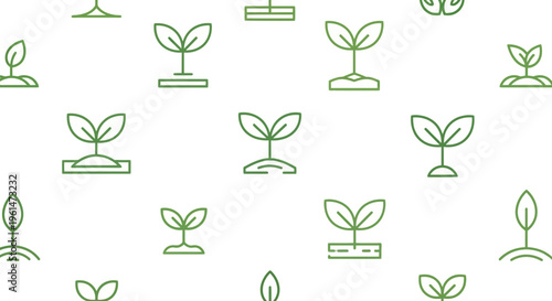 A minimalist vector graphic illustration of green plant seedlings in various stages of growth on a white background
