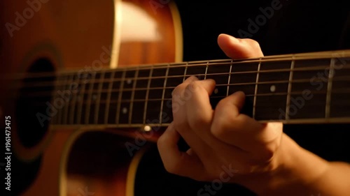 Fingers Strumming Acoustic Guitar Strings Under Warm Light Close-Up – Music Detail and Mood