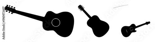 Guitar acoustic silhouette set with simple line art design featuring sketches, drawings, vector graphics with minimalist and simple illustrations