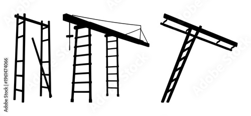 Construction ladder set with minimalist silhouette illustration featuring construction, ladder, silhouette with line art and geometry