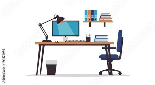 Office Workspace Desk with Chair.