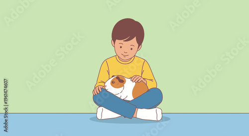 Boy sitting with white dog.