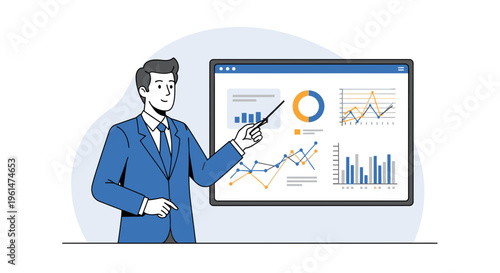 Businessman presenting data on screen 8.