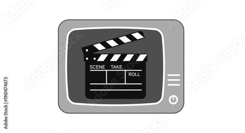 Clapper board on a monitor screen.