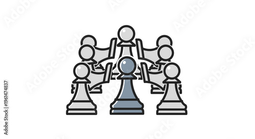 Teamwork concept with chess pieces linked.