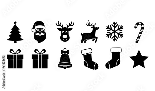 Christmas silhouette icon set festive holiday symbols vector illustration bundle