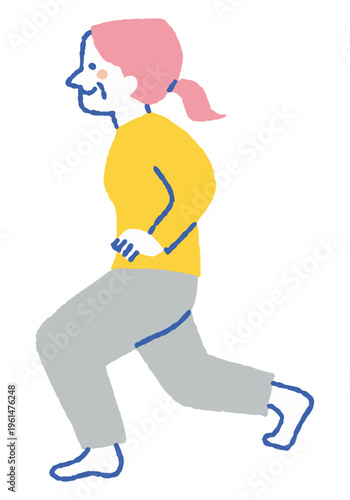 An elderly woman doing a leg-stretching exercise_Color