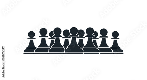Black pawns chess pieces in row.