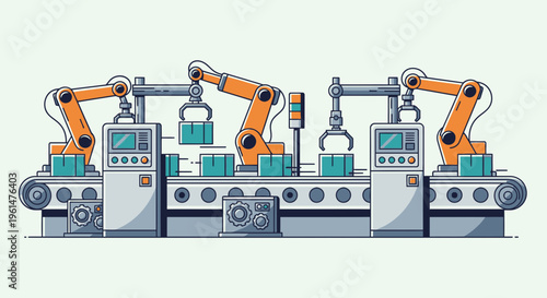 Industrial robotic arms in factory production 1.