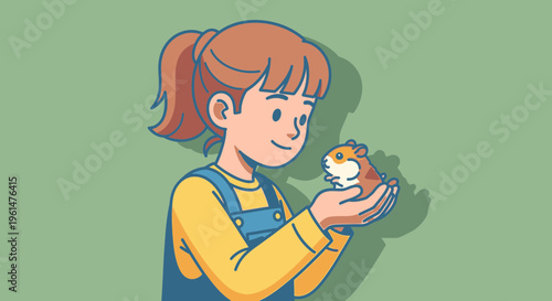 Little girl holding a small hamster.