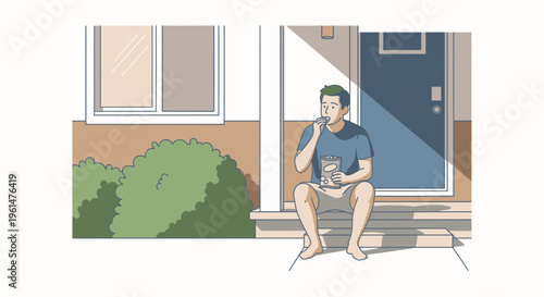 Man sitting on porch steps alone.