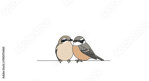 Two small birds sitting together peacefully.