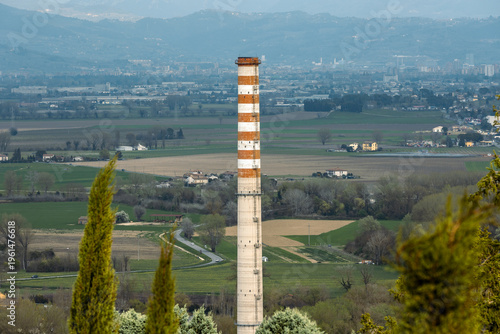 Narni Umbria Italy Tall Industrial Chimney Tower Orange White Stripes Green Rural Countryside Valley Scenic Landscape Travel Destination Chronicles Narnia Inspiration CS Lewis Environment Ecology View