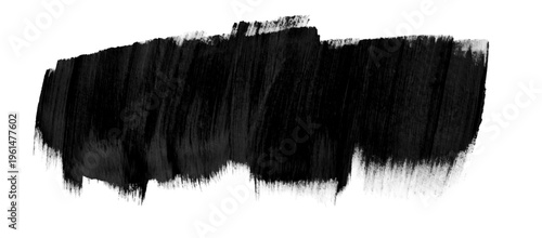 Quadro su tela Thick black acrylic paint smudge with visible brush texture isolated on white ba