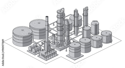 Industrial plant with storage tanks.