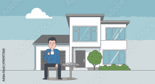 Man sitting on chair outside house 4.