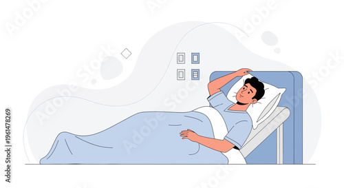 Man Lying in Hospital Bed, Recovering Patient, Medical Care Concept