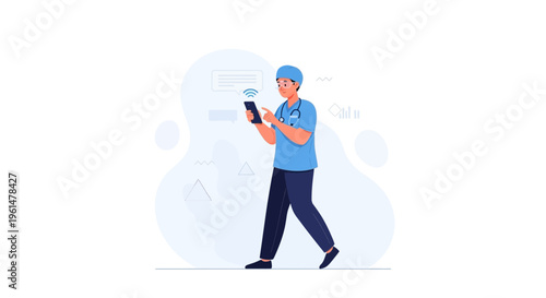 Doctor using smartphone for healthcare technology and medical data analysis