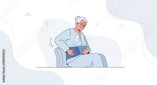 Elderly Woman Sitting and Holding a Book, Feeling Unwell