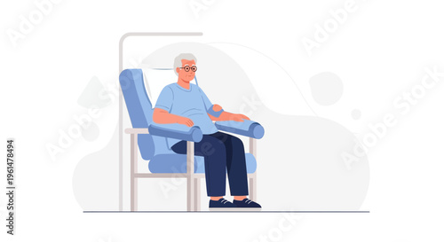 Elderly man receiving medical treatment in a comfortable chair, illustration