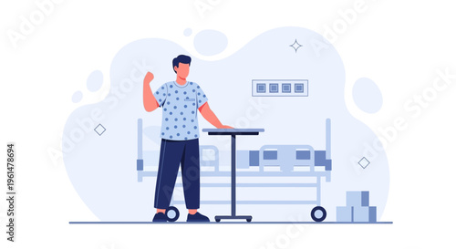 Patient recovering in hospital room, showing strength and recovery