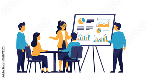 Business team discussing on charts.