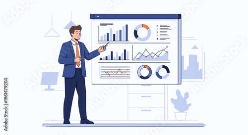 Businessman presenting data on screen 11.
