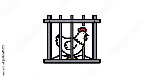 chicken in a cage standing still.