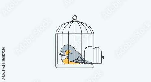 Colorful bird sitting in cage.