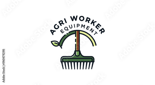 Green garden rake with wooden handle 1.